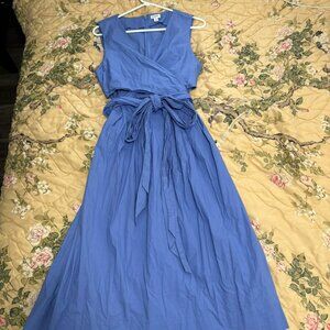 J.Crew Blue Midi Dress Sleeveless Size 14 with belt